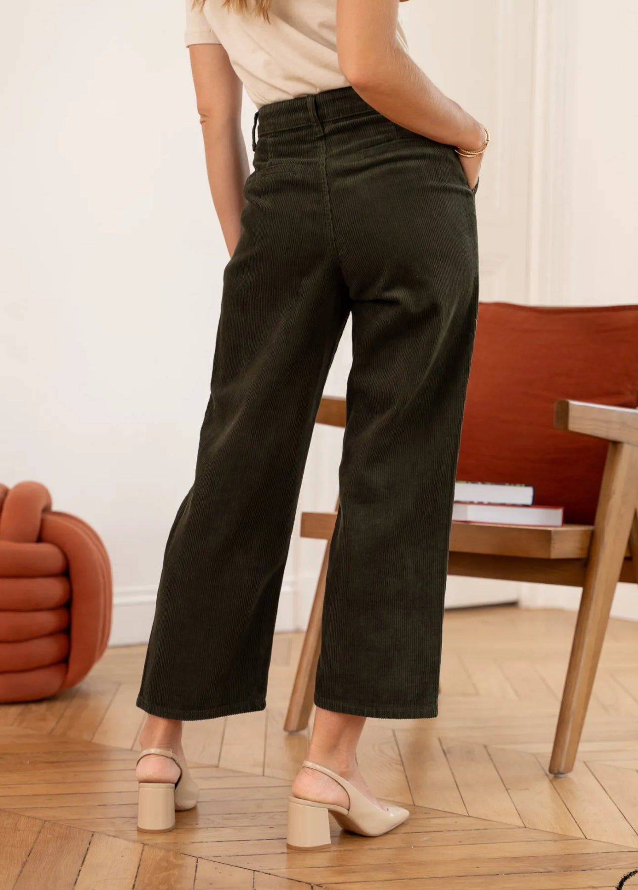 Pantalon velour MARCELINE kaki