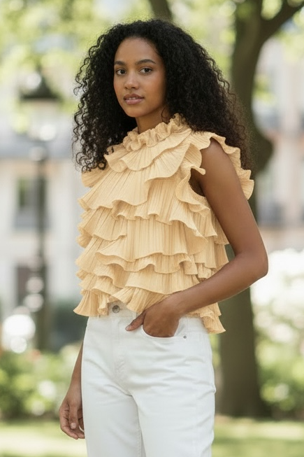 Top froufrous jaune