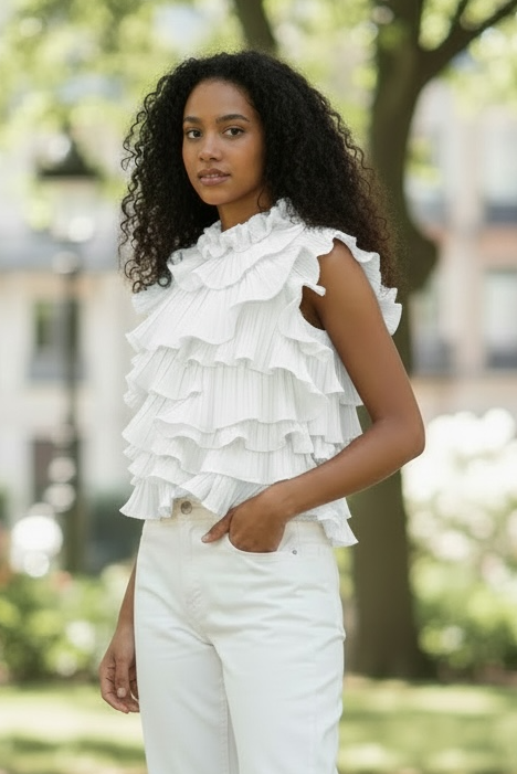 Top froufrous blanc