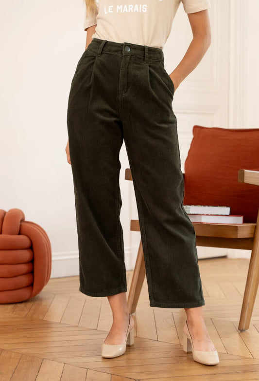 Pantalon velour MARCELINE kaki